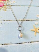 white pearl Silver necklace Wedding necklace Boho necklace Single pearl ... - $47.88 CAD