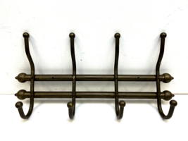 Vintage Wall Mount Brass Coat Rack Hat Hall Hanger Hook Gold Hollywood Regency - £144.34 GBP