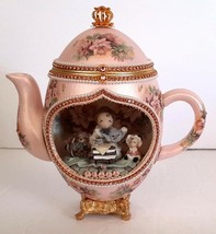 REAL Carved Decorated Rhea Egg Diorama Music Box and Trinket Box Girl Tea Party - £197.67 GBP