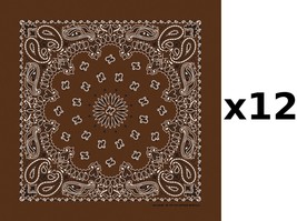 100% Cotton Made in USA Bandanna (Cocoa Brown) DOZEN Paisley 22&quot; x 22&quot; - $37.59