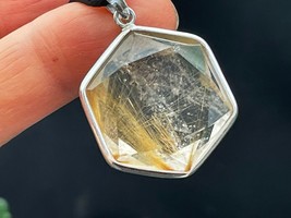 Gold Rutilated Quartz Crystal Necklace Handmade Jewelry Healing Crystal E041347 - £29.69 GBP