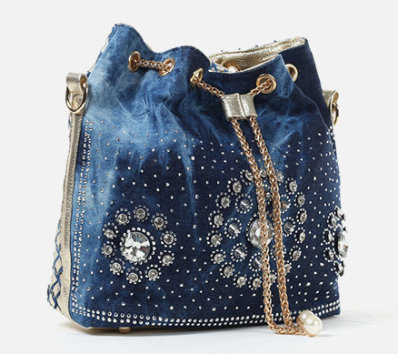 Primary image for Summer Gold Chain Denim Handbags For Women Casual Bling Rhinestone Jeans Women S