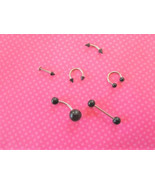 Black ball eyebrow cartilage bar ring set - $8.17