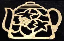 Vintage Brass Open Work Teapot Grapes Shaped Trivet Decor MCM 7" Footed ... - $19.99