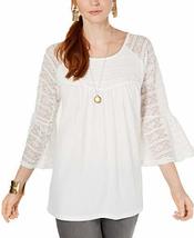 Style &amp; Co. Lace Bell-Sleeve Scoop-Neck Top (Winter White, L) - £18.60 GBP