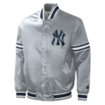 New York Yankees Men&#39;s  Starter Gray Slider Satin Full-Snap Varsity Jacket - $109.99