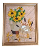 Vintage Boho Cottage Core Framed Farmhouse Table Crewel Art Sunflowers 3D - $88.22 CAD