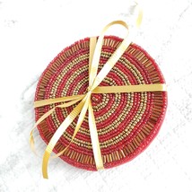 Beaded Coasters, Red & Gold, set of 4, fabric bead mats, holiday coasters image 5