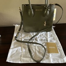 MK Michael Kors Mercer MD Acrdion Messenger Leather Olive Handbag (B4) - $164.34