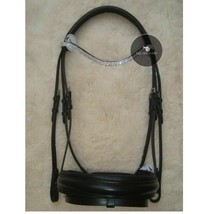 Extra Wide Soft Padded Noseband with 3 Layer Clear Crystal Browband Patent Leath - £55.08 GBP