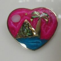 Alpaca Mexico Silver Pink/Blue Enamel Abalone Shell Inlay Heart Brooch - $24.50