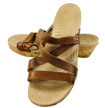 Crocs Leigh 8 Cork Brown Wedge Sandals Leather Straps 11847 Womens - £35.17 GBP