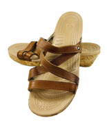 Crocs Leigh 8 Cork Brown Wedge Sandals Leather Straps 11847 Womens - £35.65 GBP