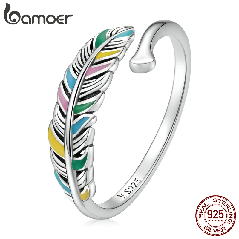 925 Sterling Silver Vintage Colored Feather Adjustable Ring for Women Original N - £19.67 GBP