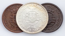 1942-1960 Mozambique Coin Lot of 3, 10c, 50c, 10 Escudos (XF, AU &amp; BU Condition) - £43.20 GBP