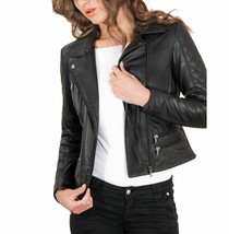 Jacket Leather Size Biker Womens Vintage Women&#39;s Real Ladies Motorcycle Black 20 - £82.82 GBP