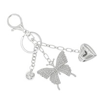 Silver Bling Rhinestone Butterfly With Heart Locket Keychain - $13.86