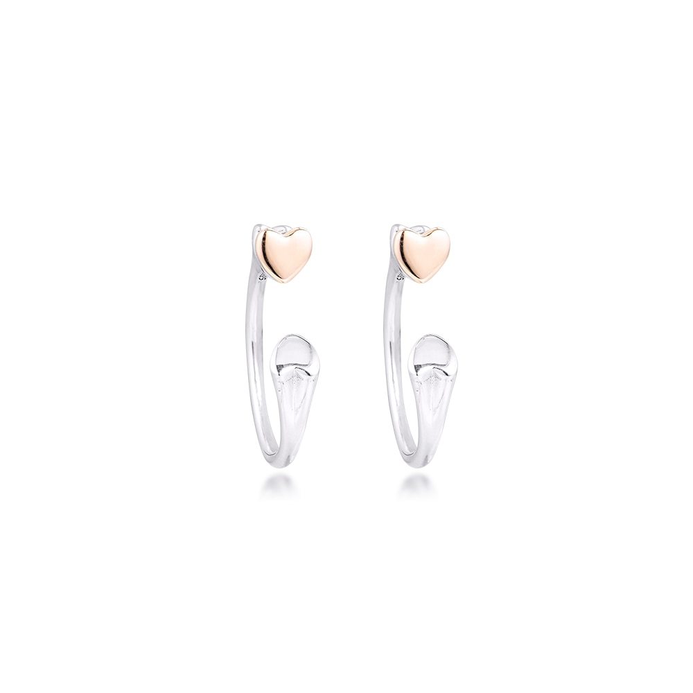 Authentic 925 Sterling Silver Two Hearts Hoop Earrings Silver Earrings for Women - £38.47 GBP