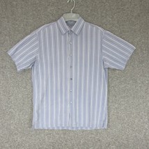 Van Heusen Studio Men&#39;s Button Up Shirt Short Sleeve Blue Stripe Medium ... - £8.21 GBP