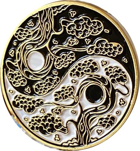 RecoveryChip Sakura Tree Cherry Blossom Ying Yang Black and White Namast... - $8.90