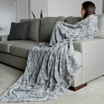 Oversized Softest Warm Elegant Cozy Faux Fur Home Throw Blanket, Marbled Gray - £62.33 GBP