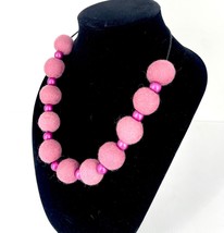 Pink felt ball statement necklace, handmade wool ball necklace, lightweight felt - £31.00 GBP