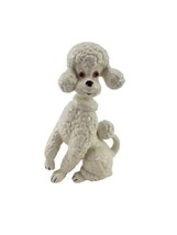 Vintage Mold White French Poodle Ceramic Rhinestone Gem Eyes &amp; Collar MCM  - £23.28 GBP