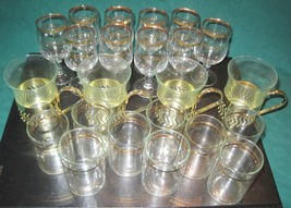 23 Vintage Retro 70s Barware Gold Rim Shot Glasses Drinking Light Glass Set Lot  - £68.11 GBP