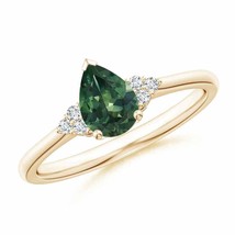 ANGARA Pear Teal Montana Sapphire Ring with Trio Diamonds (Grade-AA, Size-7x5) - £873.91 GBP