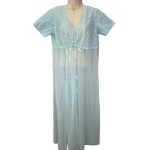 Vintage Pinehurst Lingerie Sheer Long Robe Dressing Gown Blue Size M Lac... - $29.65