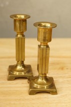 Vintage PWF India Geometric 4.75&quot; Brass Metalware Footed Taper Candlehol... - £27.68 GBP