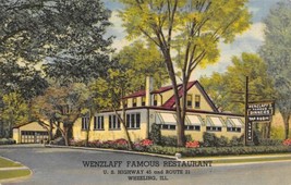 Wenzlaff Famous Restaurant US 45 Route 21 Wheeling Illinois linen postcard - £5.07 GBP