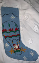 Vtg SANTA IN HOT AIR BALLOON NEEDLEPOINT CHRISTMAS STOCKING - $23.75