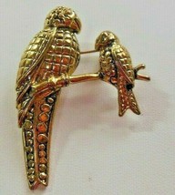 Vintage Gold-tone Mother &amp; Baby Parrots Brooch - $12.88 CAD