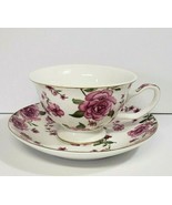 Bear To A Tea Plum &amp; Pink Floral Tea Cup &amp; Saucer Set - £16.96 GBP