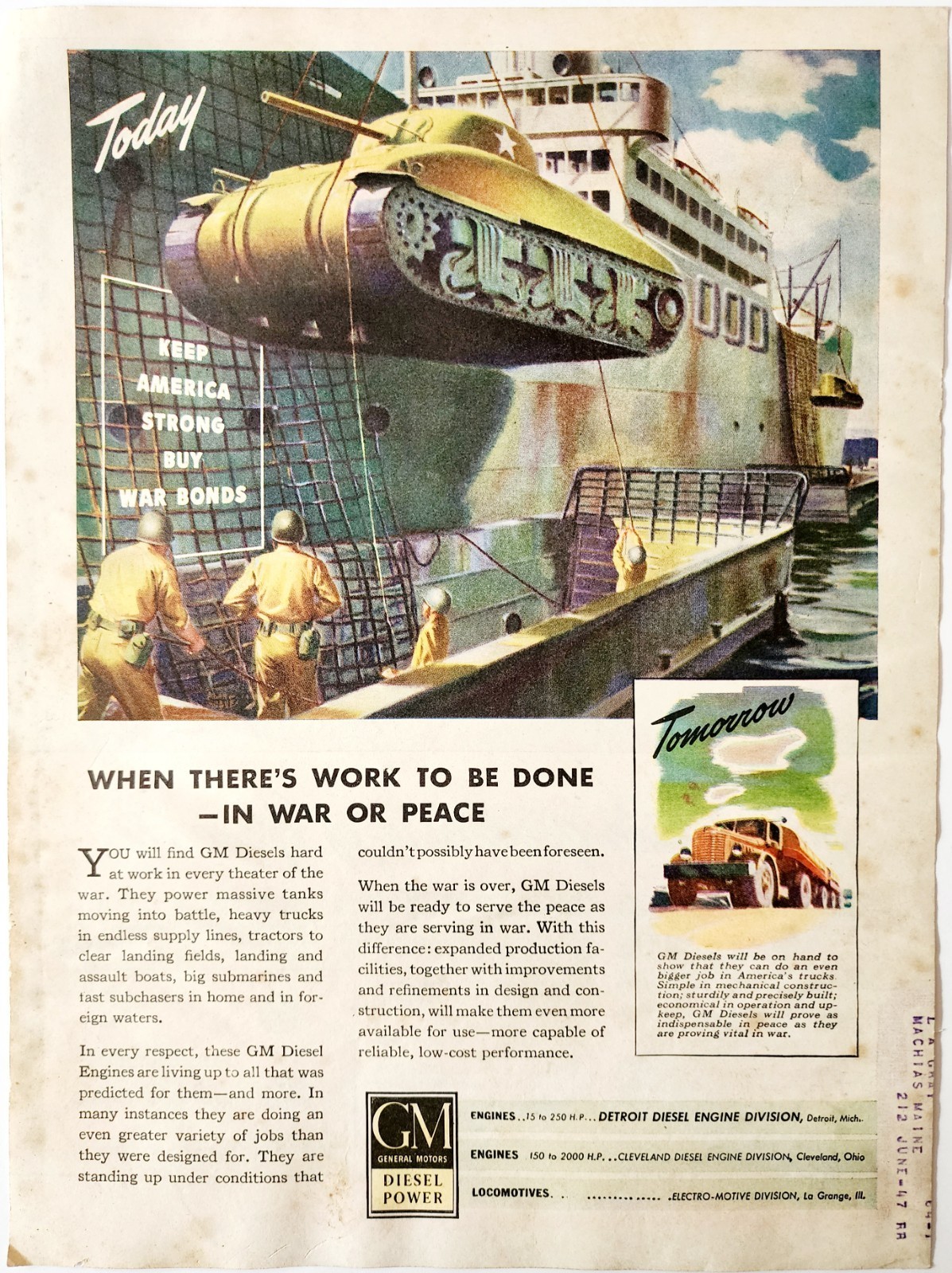 1944 GM Diesel Power Tanks Advertisement WW2 Era Engines Military Vehicles DWP7C Item image 2