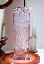 Vtg Pink Depression Style Glass Grape and Cable Footed 7.5&quot; Hatpin Holder Vase - £11.89 GBP