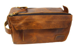 Men&#39;s Travel Toiletry Organizer Shaving Dopp Kit All Leather Bag 18BT21 ... - $49.49