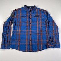 ...fast Shirt Mens L Blue Red Plaid Button Down Cotton Skateboarding Abs... - $18.69