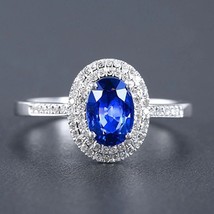 14k White Gold Plated 2.00Ct Oval Simulated Sapphire Double Halo Engagement Ring - £49.60 GBP