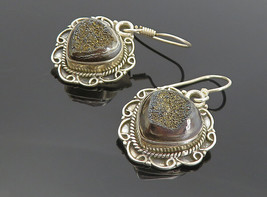 925 Sterling Silver - Vintage Metallic Druzy Stone Heart Drop Earrings - EG3211 - £24.30 GBP