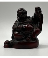 Lucky Small Red Buddha Statue 2” Feng Shui Divinity Figurine Tiny Smilin... - $27.06 CAD