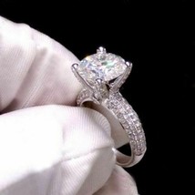 Solid 14K White Gold 2.80Ct Round Cut Diamond Classic Engagement Ring in Size 6 - £201.09 GBP