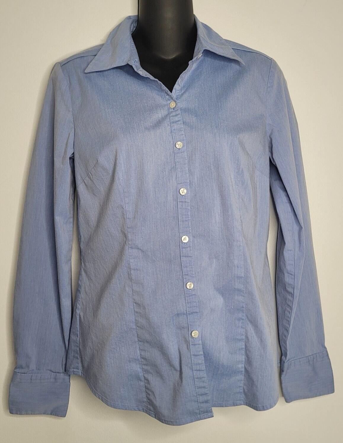 Primary image for Ann Taylor Loft Womens Button Down Chambray Denim Shirt Roll Tab Sleeve Size 4