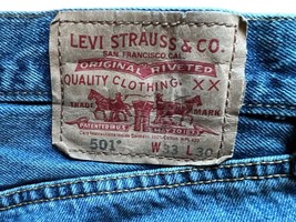 Levis 501 Classic Straight Leg Mens Blue Denim Jeans 33&quot; x 30&quot; - £37.14 GBP