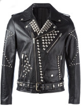 Men Classic Sliver Studded Leather Motorcycle Jacket, Biker Black Leather Jacket - £179.84 GBP
