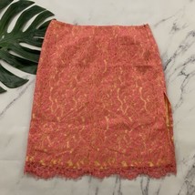 Trina Turk Vintage Y2k Lace Slip Skirt Size 8 Pink Yellow Pencil Side Slit - $25.73