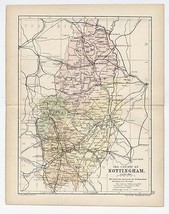 1898 Antique Map Of County Of Nottingham Nottinghamshire Notts / England - $28.79