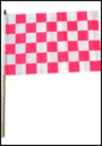 AES 12x18 12&#39;&#39;x18&#39;&#39; White and Pink Checker Checkered Stick Flag Wood Staff Best  - £7.09 GBP