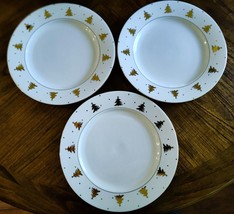 Set of 3  Tienshan Golden Pines White w Gold Trees Trim 10 1/2&quot; Dinner Plates-Ex - $27.55